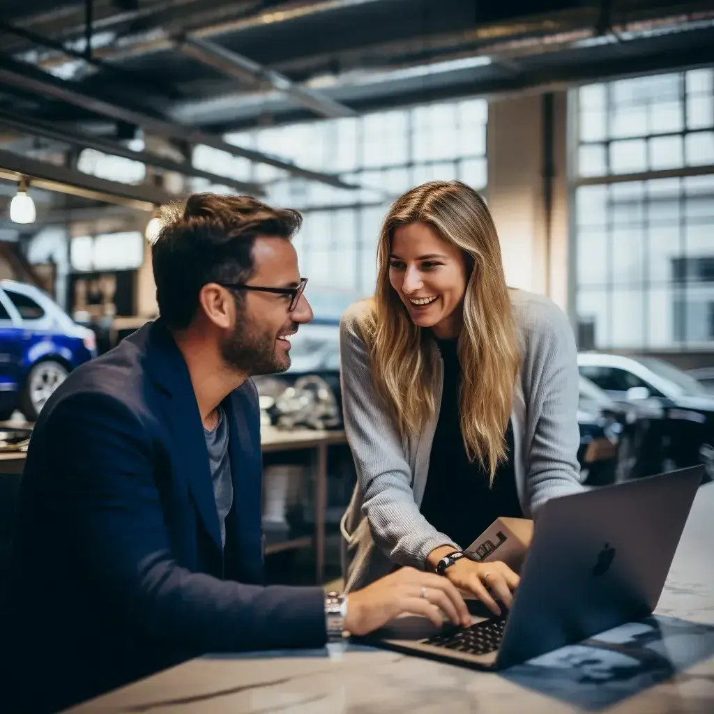 Zwei Kollegen besprechen ihre anstehende Übersetzung für die Automobilindustrie