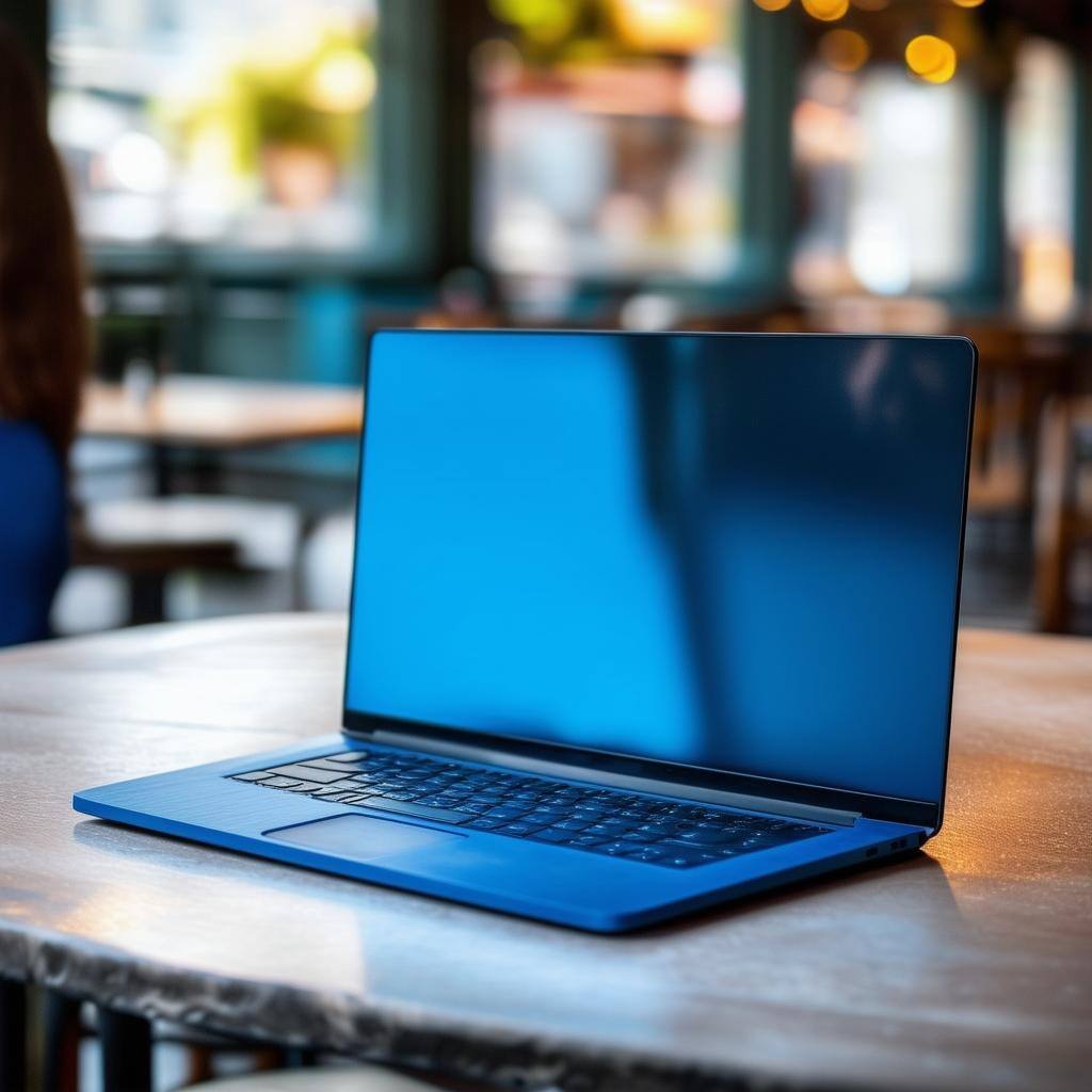 laptop, anleitung, blau, hell, nett fröhlich, cafe, mensch, angenehm